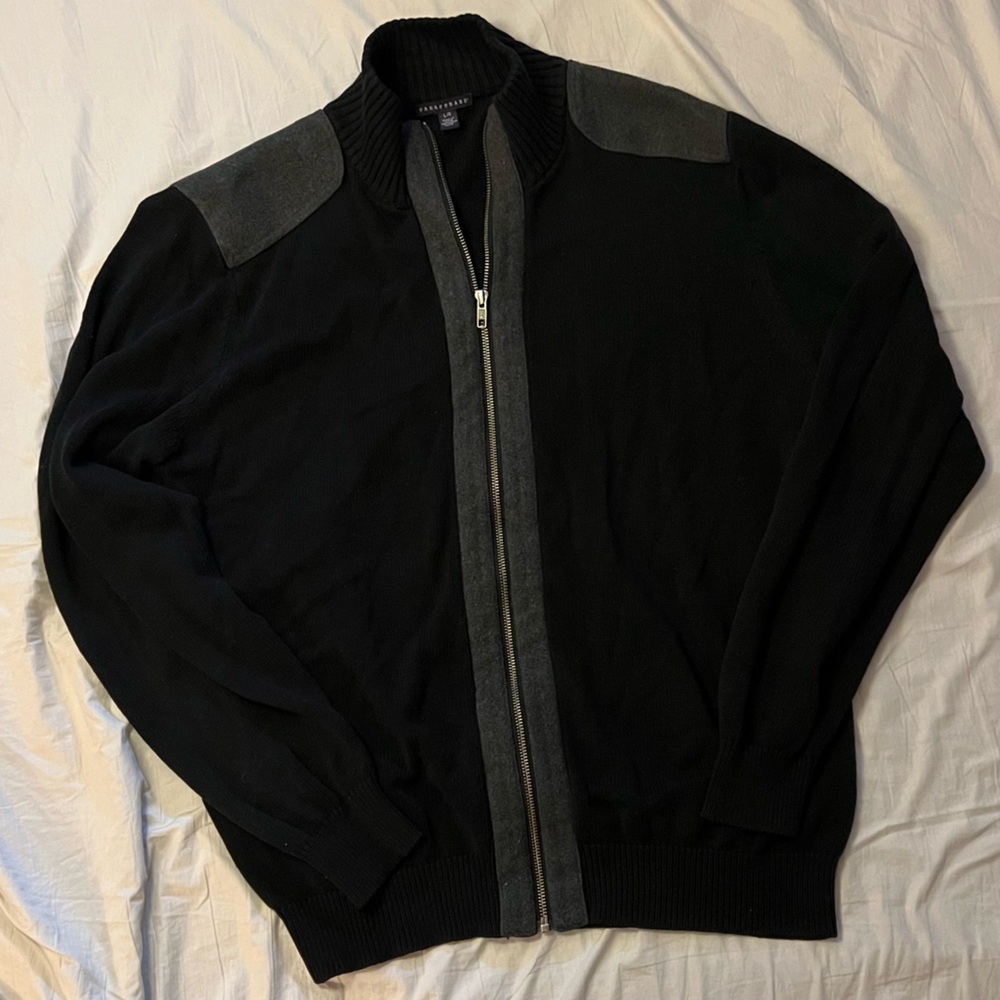 Paraphrase Black and Gray Full Zip Sweater with Knit Design